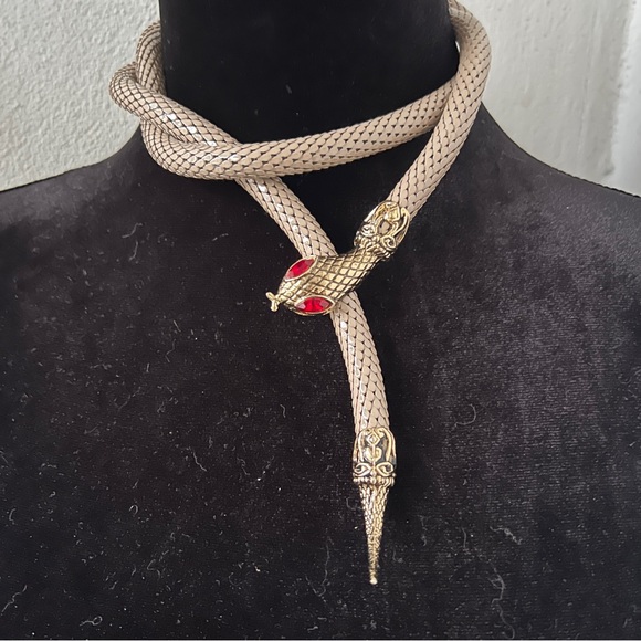 Vintage beige mesh snake belt necklace - Picture 1 of 12